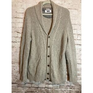 Joseph Abboud Wool Cardigan Mens Large Beige Button Front Grandpa Elbow Patches
